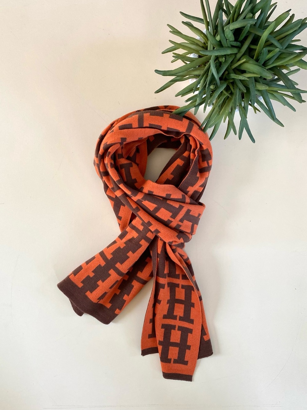 Reversible Orange & Brown H Pattern Scarf